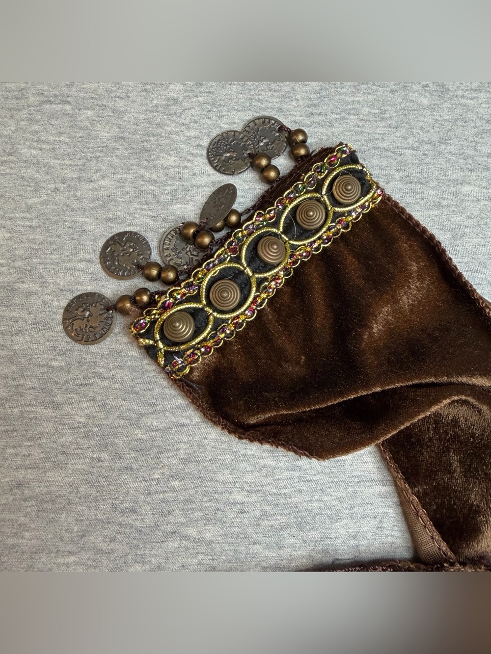 Brown Belly Dance Hip Scarf with Fringe and Coins - Picture 3 of 9